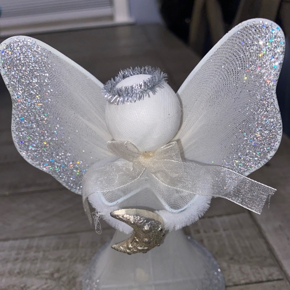 Vintage style white chenille angels silver gold glitter tabletop 8” - Picture 4 of 5